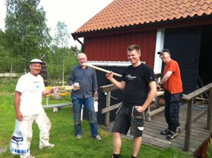 Glada dagsverkare på Norra Fjället, från vänster Mats, Göran, Jens och Clyde
